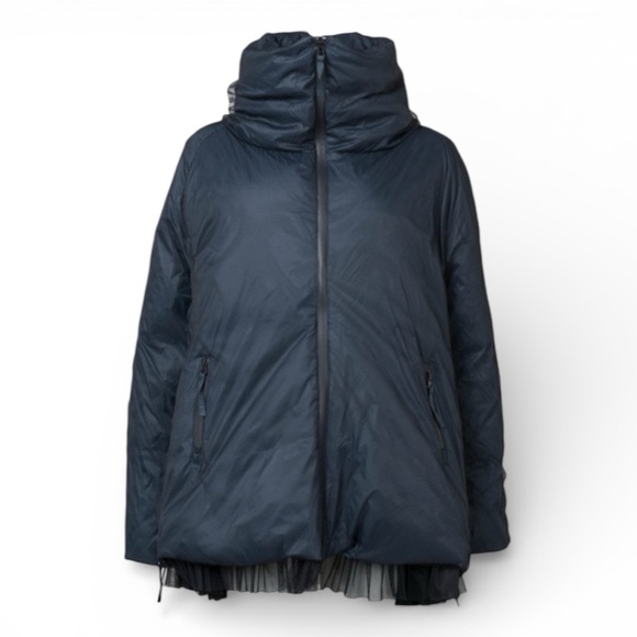 Rundholz Jackets & Blazers - Rundholz Black Label Tulle Overlay Down Jacket Navy Oversized Puffer Coat Medium